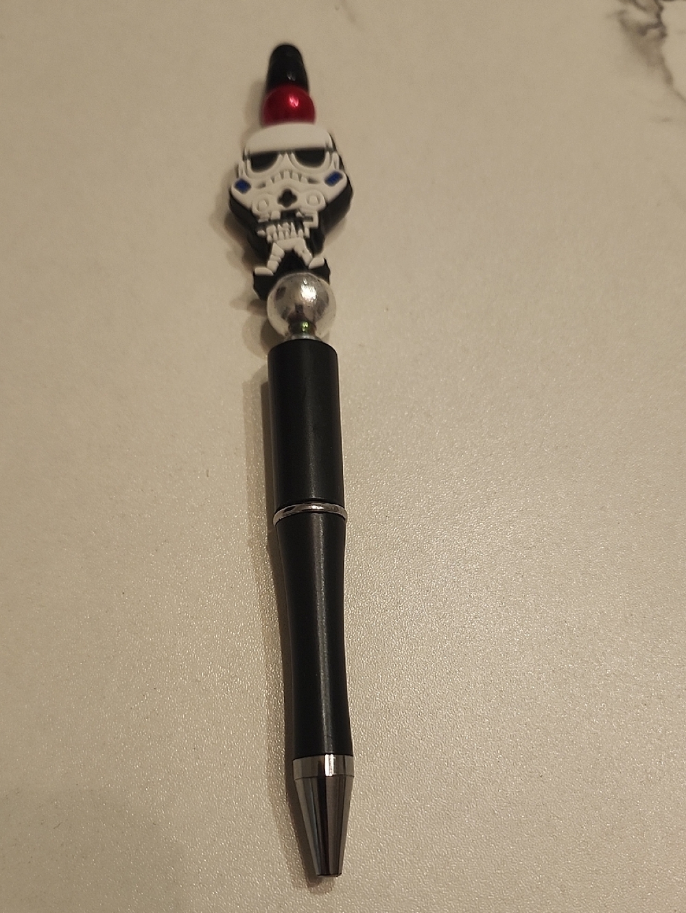 Novelty Stormtrooper Top Ballpoint Pen in Black & White with Red Accent